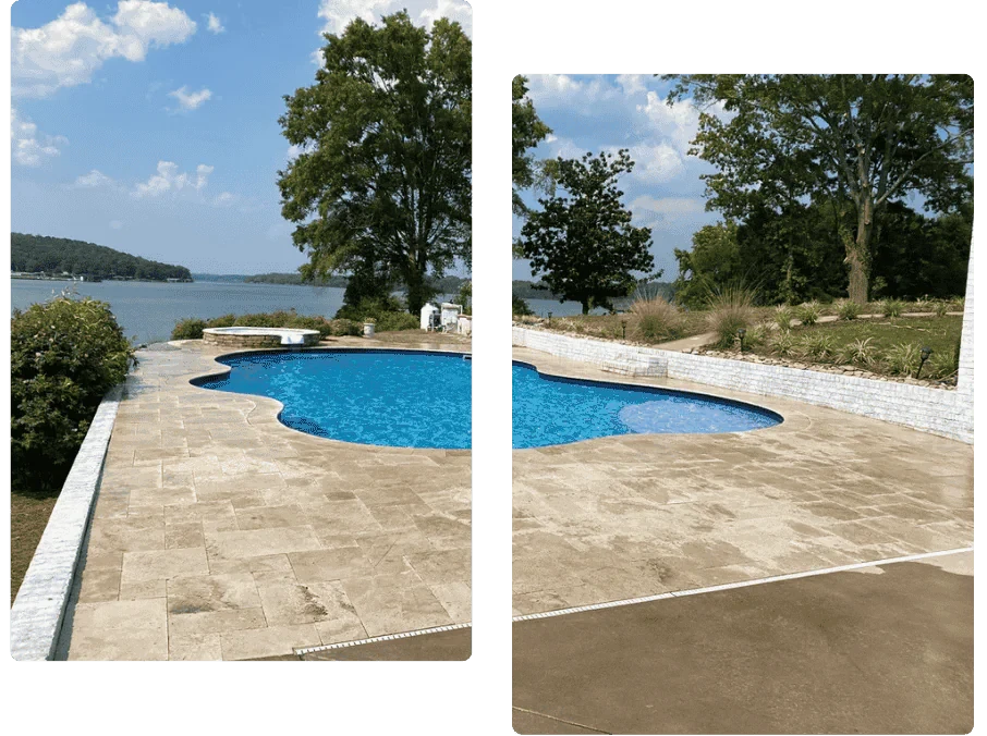 Pool Lake Stone Deck Landscape Mecklenburg County North Carolina