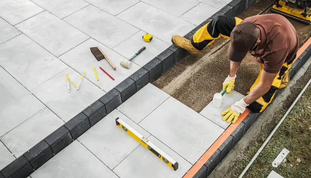 Landscaper Laying Concrete Slab Mecklenburg County North Carolina