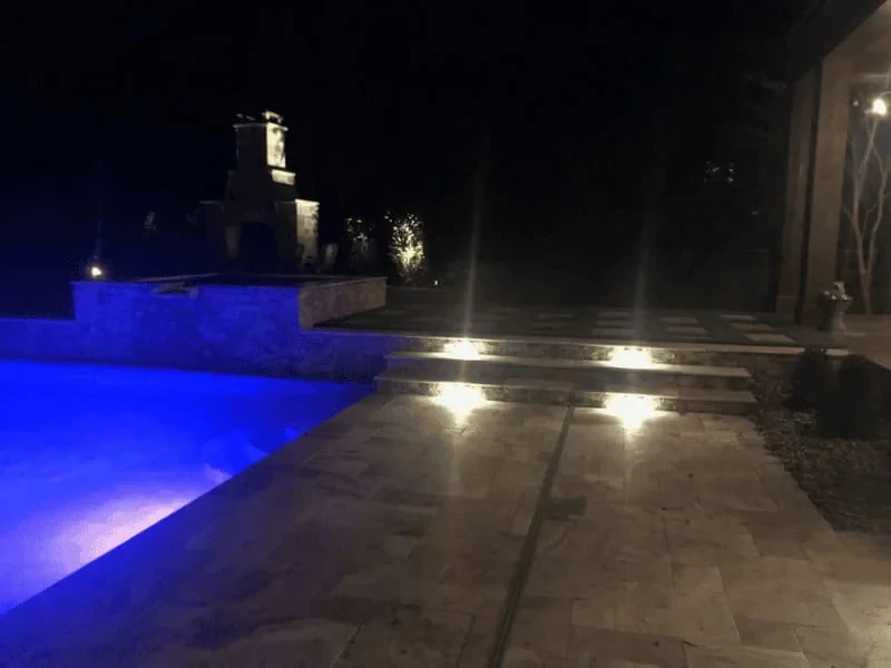 Nighttime Patio Pool Fireplace Mecklenburg County North Carolina_1