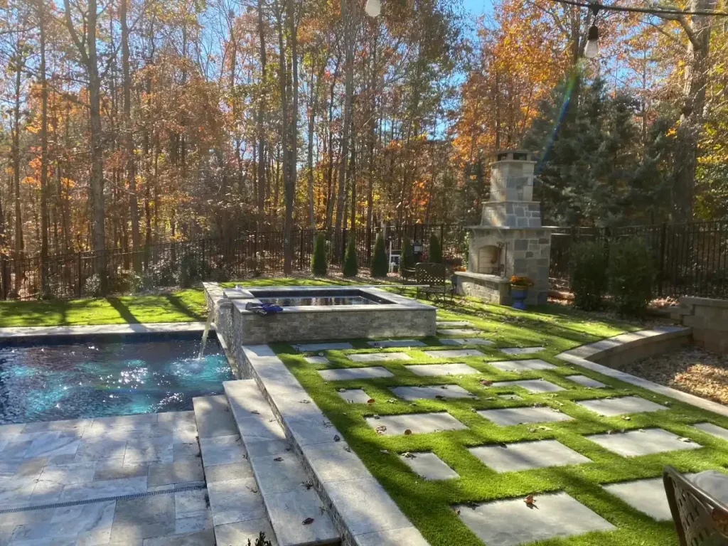 Backyard Pool Fireplace Trees Mecklenburg County North Carolina_2
