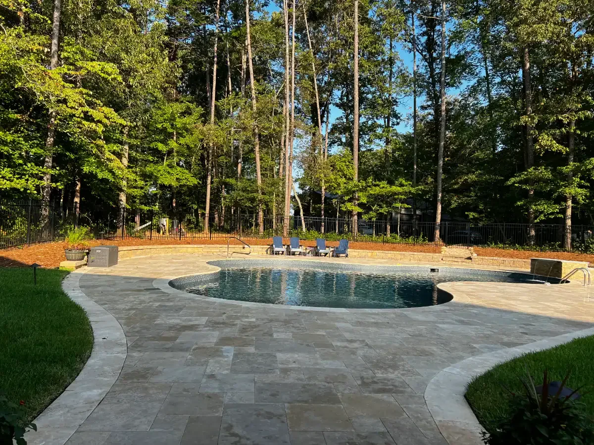 Backyard Pool Stone Patio Mecklenburg County North Carolina