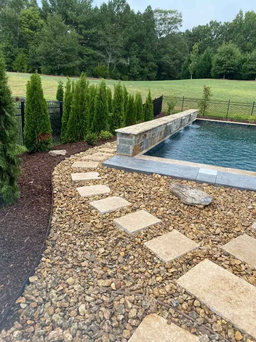 Backyard Pool Stone Waterfall Mecklenburg County North Carolina_1