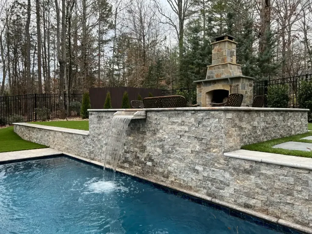 Backyard Pool Waterfall Patio Mecklenburg County North Carolina