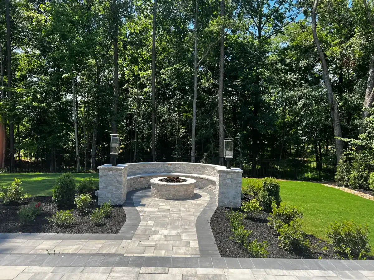 Curved Bench Firepit Patio Mecklenburg County North Carolina