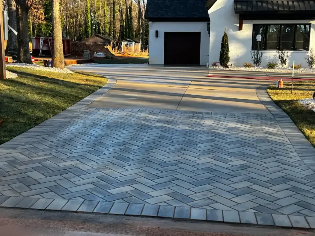 Herringbone Brick Driveway Landscaping Mecklenburg County North Carolina
