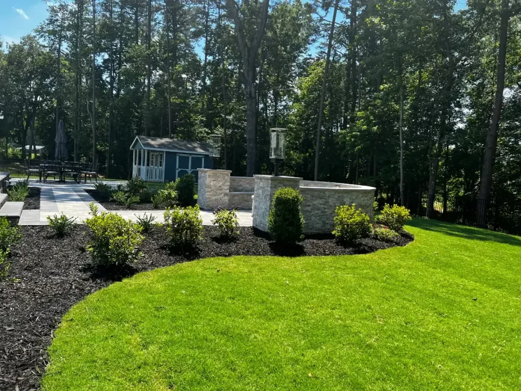 Manicured Garden Stone Firepit Mecklenburg County North Carolina