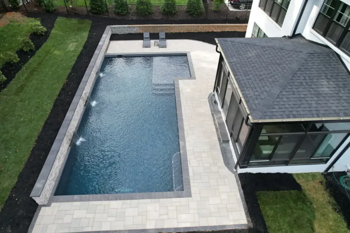Modern Pool Landscaped Backyard Mecklenburg County North Carolina