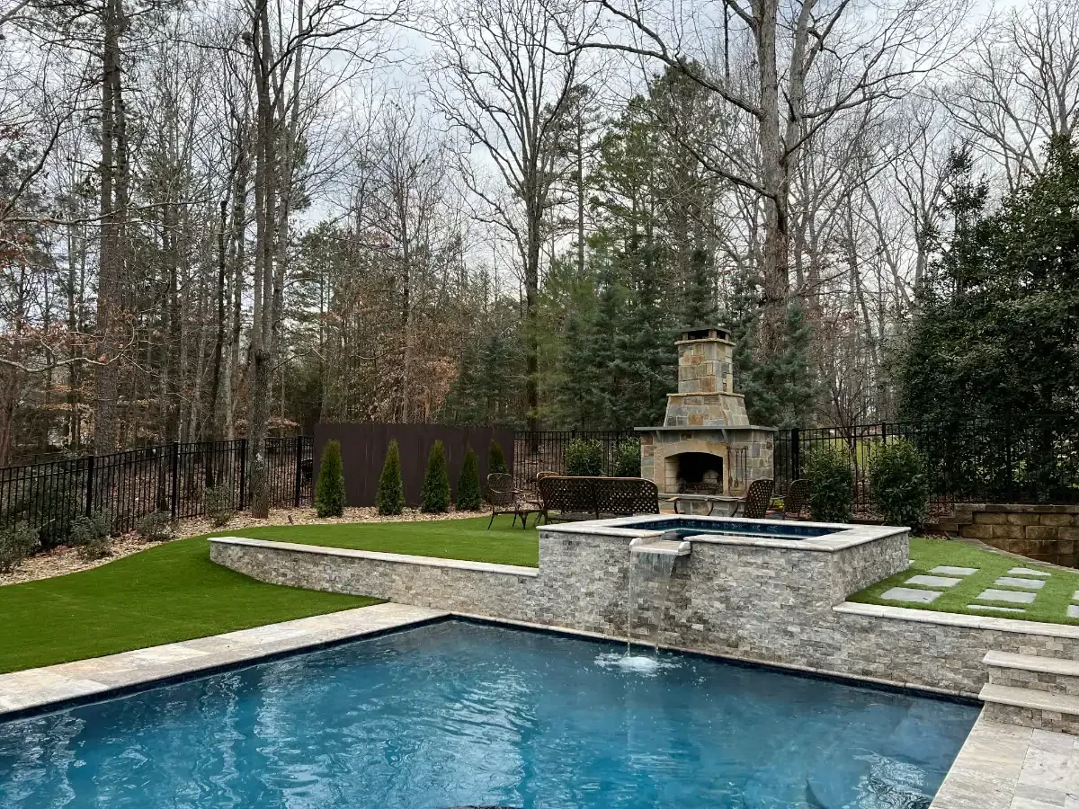 Pool Patio Fireplace Trees Mecklenburg County North Carolina