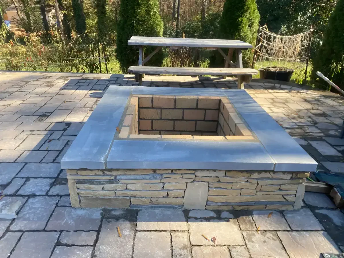 Stone Fire Pit Patio Trees Mecklenburg County North Carolina