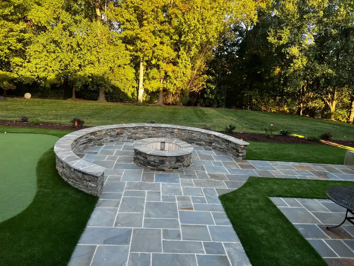 Stone Patio Firepit Turf Mecklenburg County North Carolina